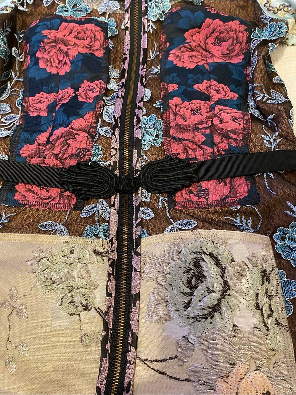 Byron Lars Brown, Blue, Cream & Pink Floral Midi Dress, classic. - Picture 4 of 11